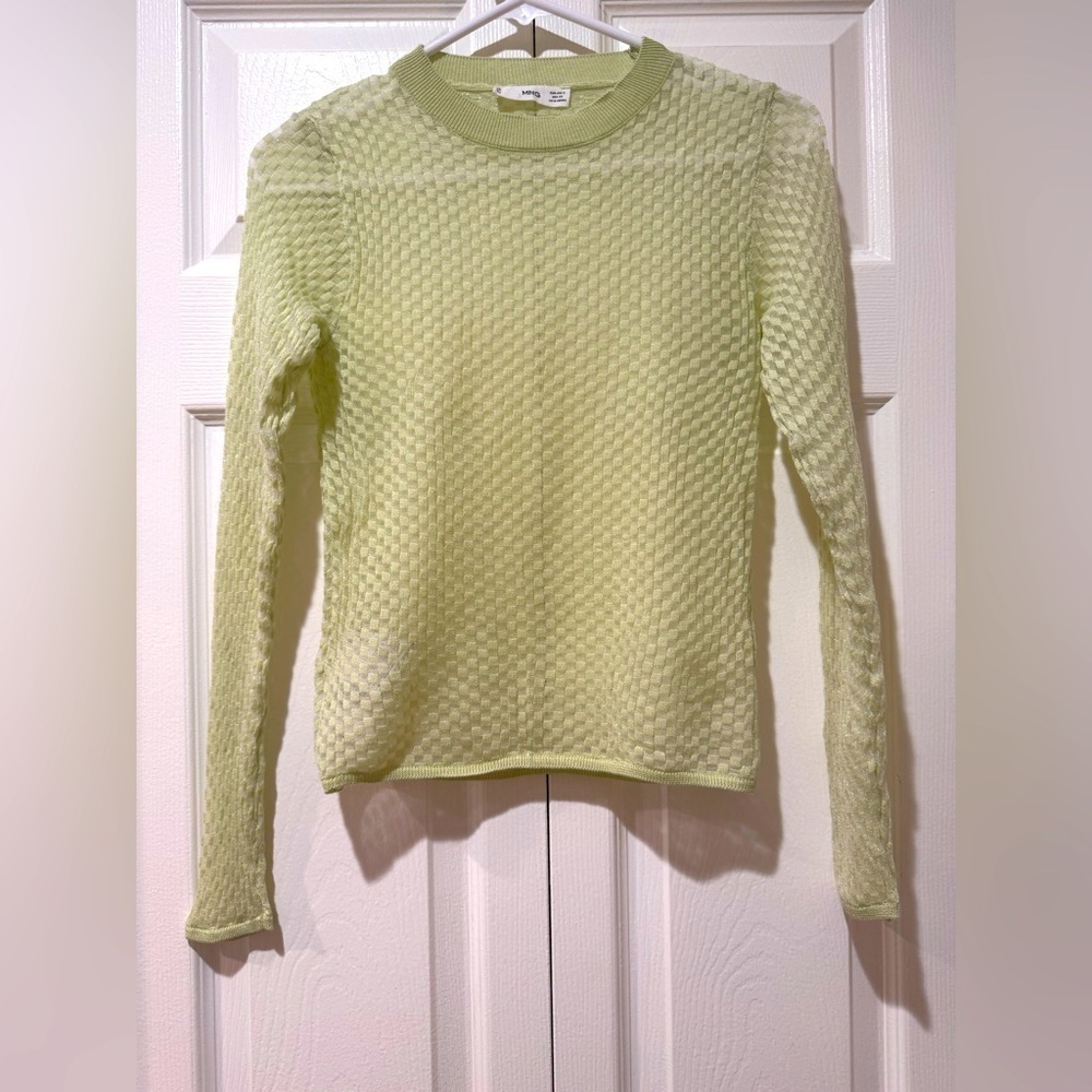 Mango MNG Green Semitransparent Long Sleeves Top. Size Small NWOT
